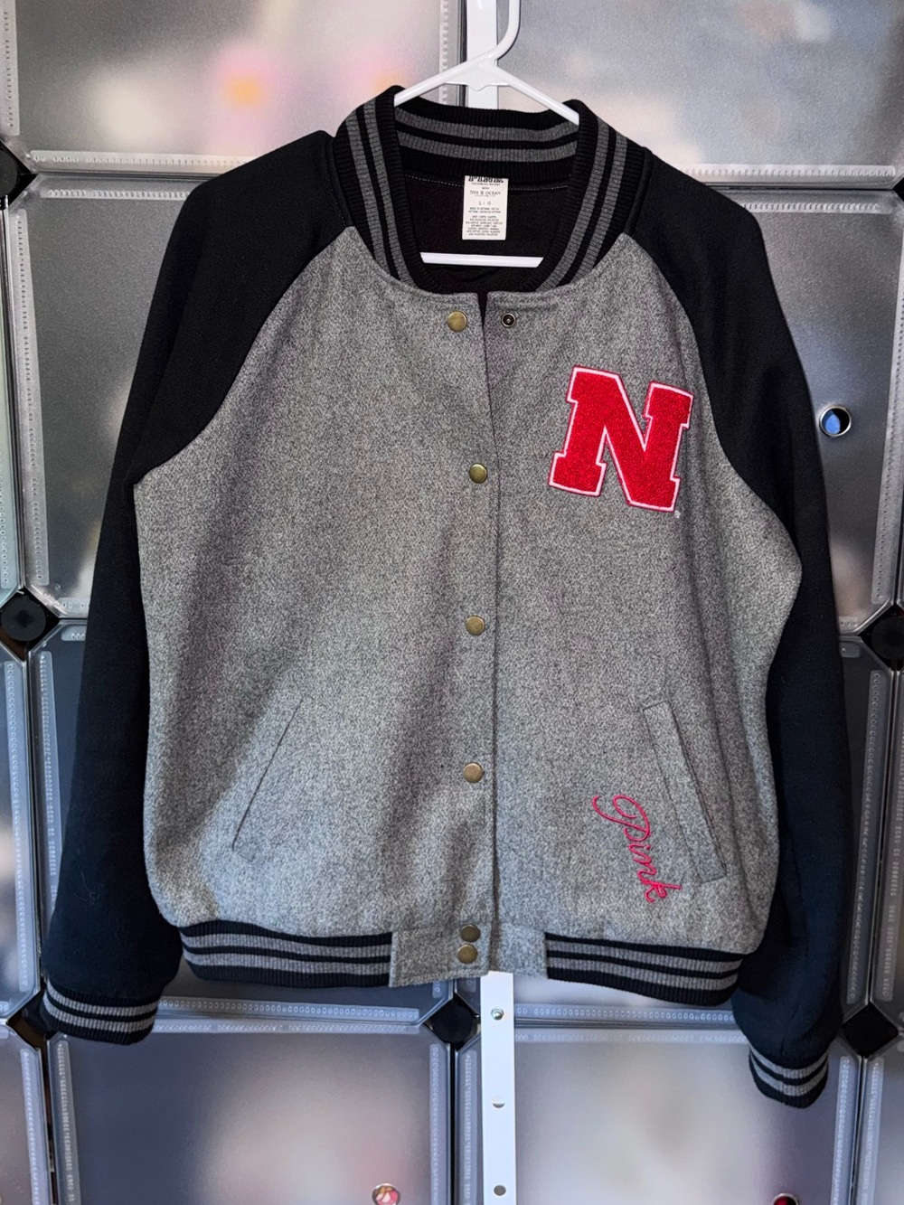 PINK Victoria's Secret x 5th 8 Ocean Nebraska Cornhuskers Varsity Jacket L